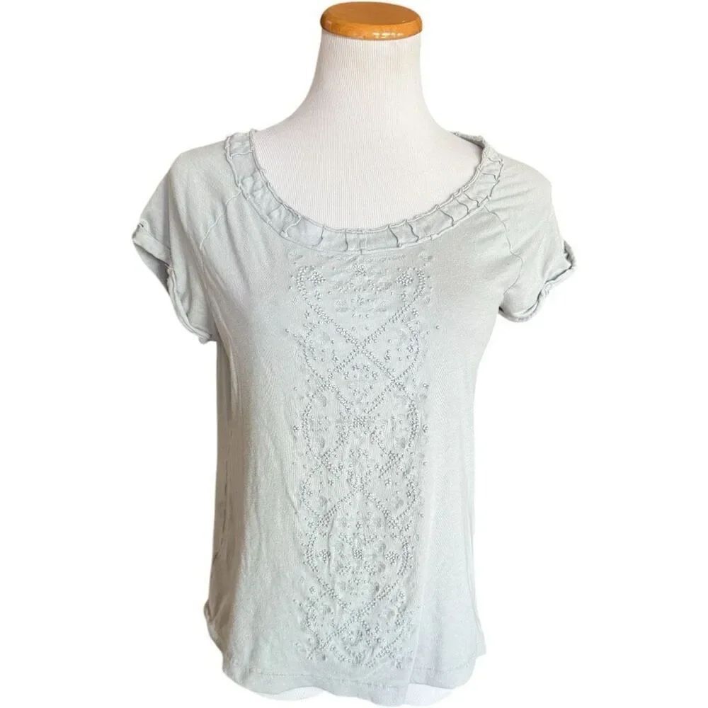 Womens Ann Taylor Loft Pleat Neckline Embroidered Dot Detail Top Blouse - Sz S